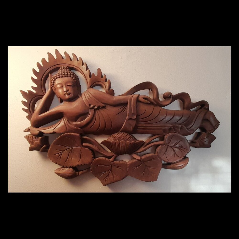 Wooden Reclining Buddha Plaque - Wall Art